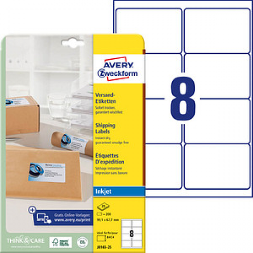 200 AVERY Zweckform Versandetiketten J8165-25 weiß 99,1 x 67,7 mm