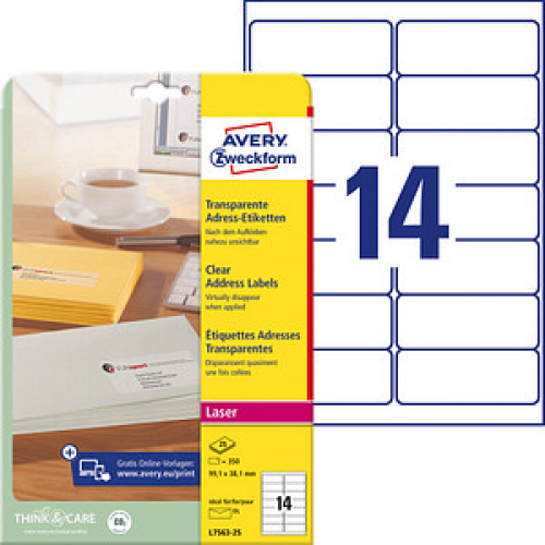 350 AVERY Zweckform Folien-Adressetiketten L7563-25 transparent 99,1 x 38,1 mm