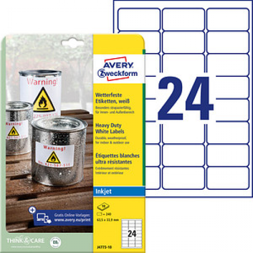 240 AVERY Zweckform wetterfeste Folienetiketten J4773-10 weiß 63,5 x 33,9 mm