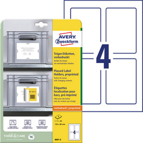 20 AVERY Zweckform Träger-Etiketten  8001-5 weiß 80,0 x 120,0 mm