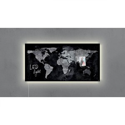 SIGEL Glas-Magnettafel artverum® LED light 91,0 x 46,0 cm World-Map