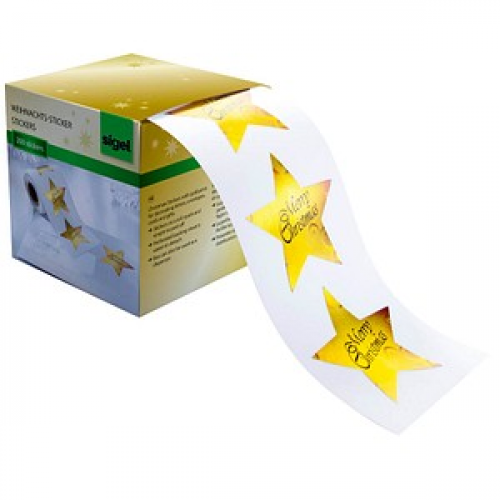 SIGEL Aufkleber Christmas Stars CS112 Sterne, gold 47,0 x 47,0 mm, 200 Etiketten