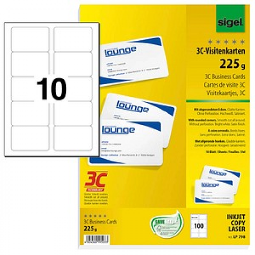 100 SIGEL Visitenkarten LP798 satiniert weiß 225 g/qm