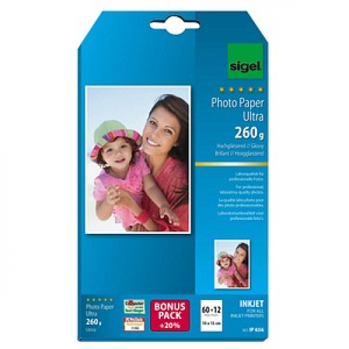 SIGEL Fotopapier IP656 10,0 x 15,0 cm hochglänzend 260 g/qm 72 Blatt