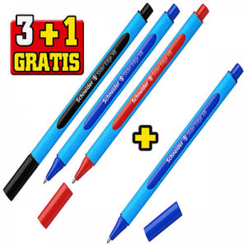 3 + 1 GRATIS: Schneider Kugelschreiber Slider Edge blau, Schreibfarbe: farbsortiert, 3 St. + GRATIS 1 St.