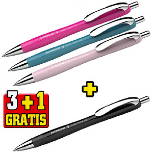 3 + 1 GRATIS: Schneider Kugelschreiber Slider Rave XB farbsortiert Schreibfarbe blau, 3 St. + GRATIS 1 Slider Rave XB schwarz