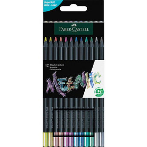 FABER-CASTELL Black Edition Metallic Buntstifte farbsortiert, 12 St.