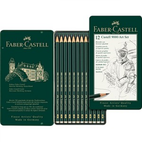 FABER-CASTELL Castell 9000 Art Set Bleistift-Set B, H, HB, 2H, 2B, F, 3B, 4B, 5B, 6B, 7B, 8B grün, 12 St.