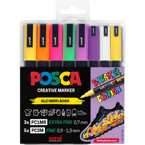 uni-ball POSCA Sneaker schwarz Acrylstift farbsortiert 0,9 - 1,3 mm, 8 St.