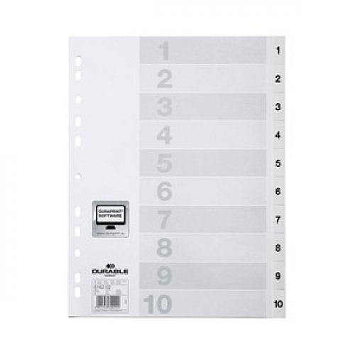 DURABLE Ordnerregister Vollformat 1-10 weiß 10-teilig, 1 Satz