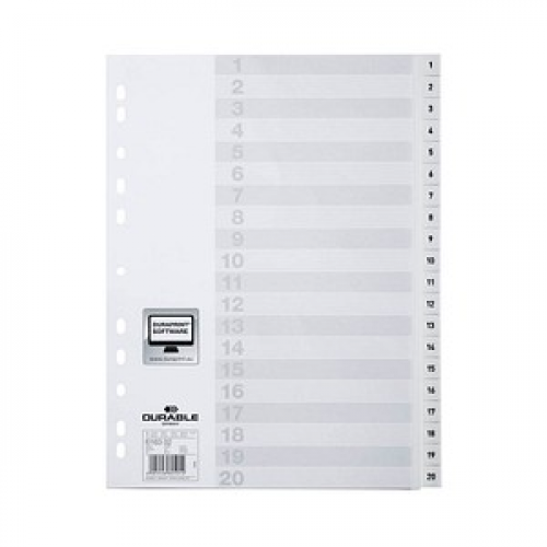 DURABLE Ordnerregister Vollformat 1-20 weiß 20-teilig, 1 Satz