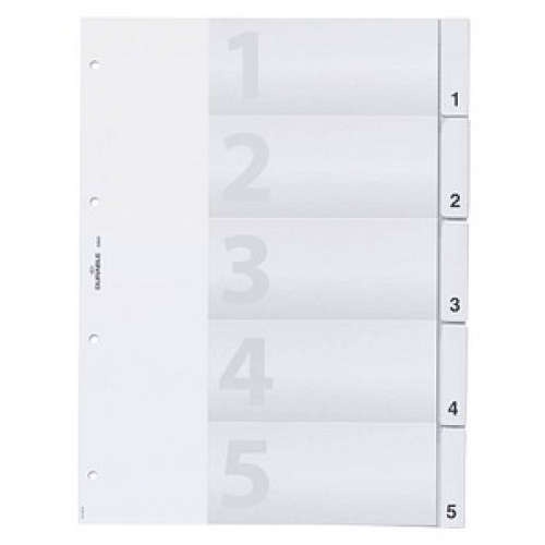 DURABLE Ordnerregister Vollformat 1-5 transparent 5-teilig, 1 Satz