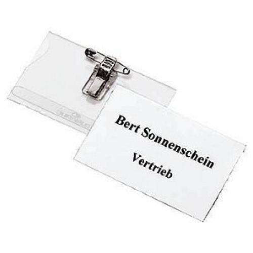 50 DURABLE Namensschilder mit Kombiklemme 7,5 x 4,0 cm