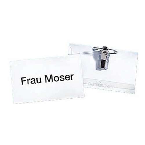 50 DURABLE Namensschilder mit Kombiklemme 9,0 x 5,4 cm