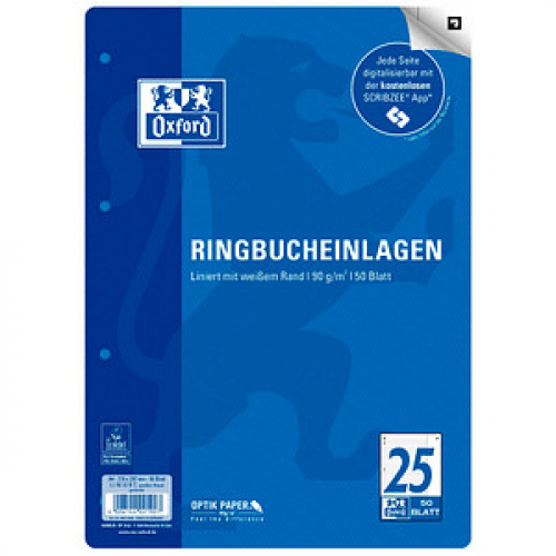 OXFORD Ringbucheinlage A4 liniert, 50 Blätter