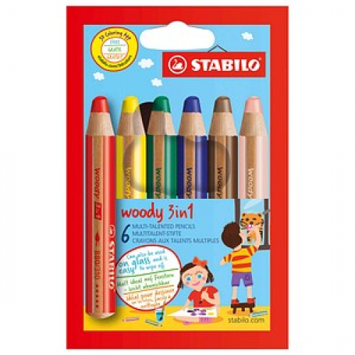 STABILO woody 3 in 1 Buntstifte farbsortiert, 6 St.