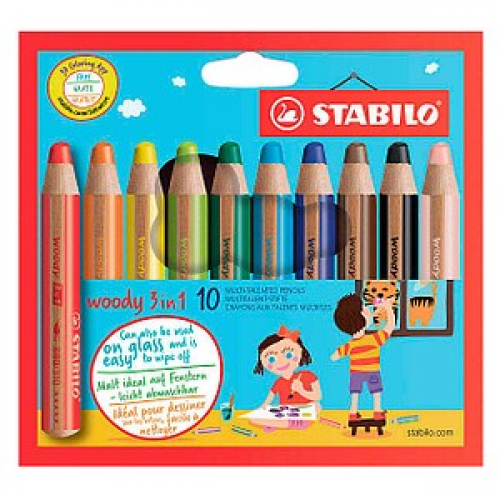 STABILO woody 3 in 1 Buntstifte farbsortiert, 10 St.