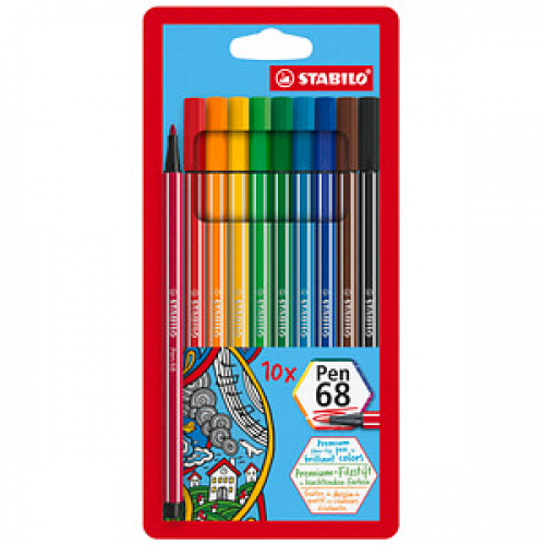 STABILO pen 68 Filzstifte farbsortiert, 10 St.