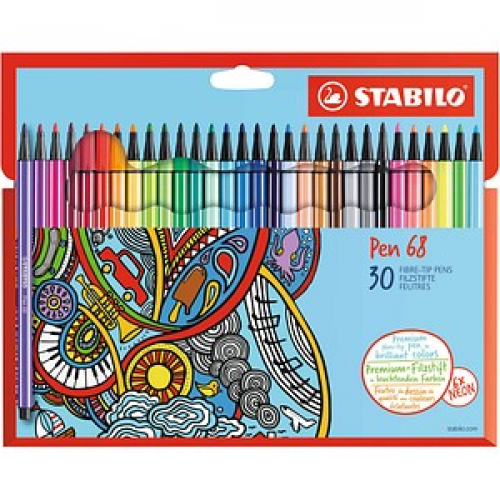 STABILO Pen 68 Filzstifte farbsortiert, 30 St.