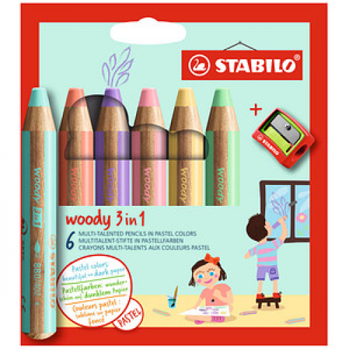 STABILO woody 3 in 1 PASTEL Malset farbsortiert, 6 St.