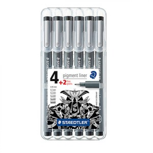 STAEDTLER pigment liner 308 Fineliner schwarz 0,05 + 0,1 + 0,3 + 0,5 + 0,8 mm, 6 St.