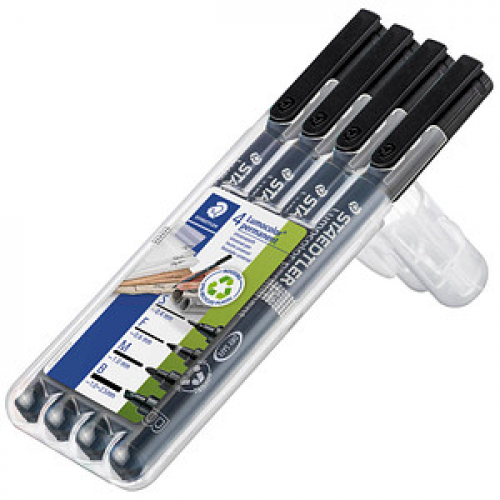 4 STAEDTLER Lumocolor Folienstifte schwarz 0,4 + 0,6 + 1,0 + 2,5 mm permanent