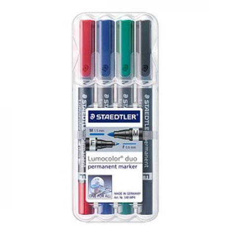 STAEDTLER Lumocolor duo Permanentmarker farbsortiert 0,6 - 1,5 mm, 4 St.