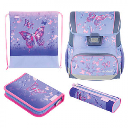 herlitz Schulranzen-Set Loop Plus Butterfly Paradise Kunstfaser lila