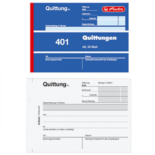 herlitz Quittung, MwSt. separat ausgewiesen Formularbuch 401