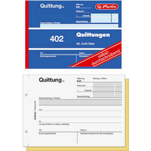 herlitz Quittung mit MwSt. separat ausgewiesen Formularbuch 402