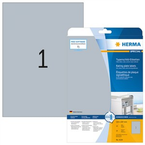 25 HERMA Typenschildetiketten 4224 silber 210,0 x 297,0 mm