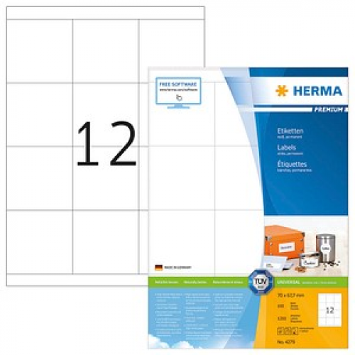 1.200 HERMA Etiketten 4279 weiß 70,0 x 67,7 mm