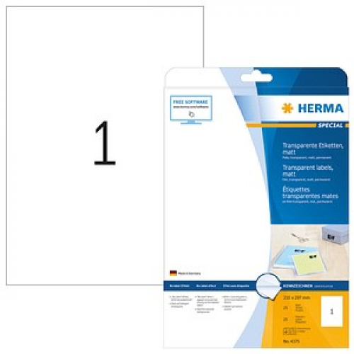 25 HERMA Folienetiketten 4375 transparent 210,0 x 297,0 mm