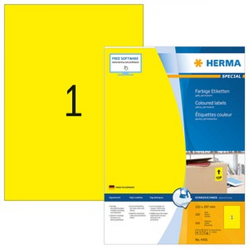 100 HERMA Etiketten 4401 gelb 210,0 x 297,0 mm