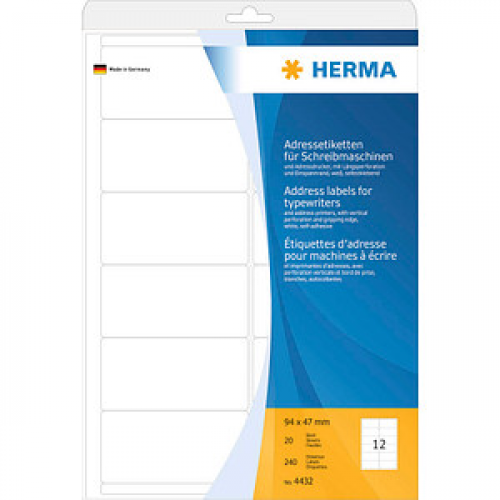 240 HERMA Adressetiketten 4432 weiß 94,0 x 47,0 mm