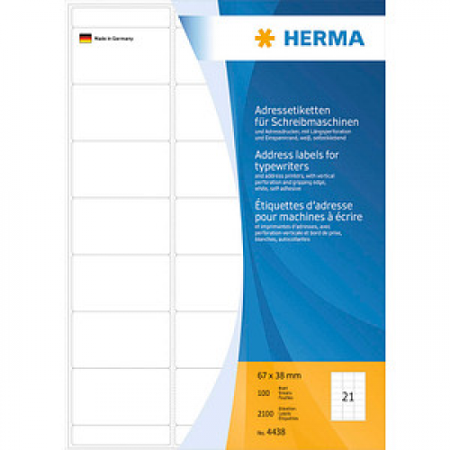 2.100 HERMA Adressetiketten 4438 weiß 67,0 x 38,0 mm