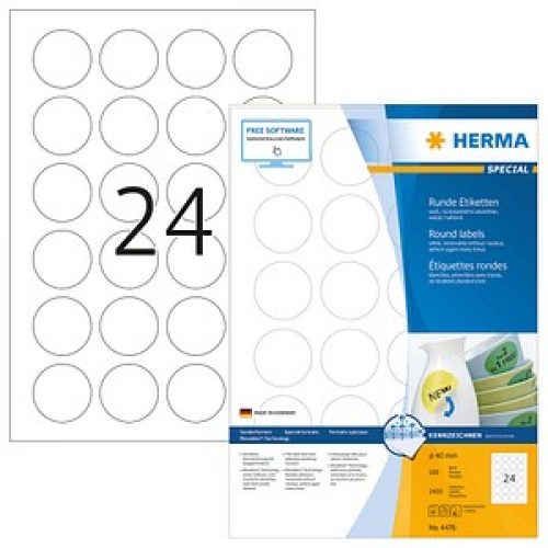 2.400 HERMA Etiketten 4476 weiß 40,0 x 40,0 mm