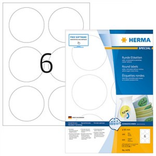 600 HERMA Etiketten 4478 weiß 85,0 x 85,0 mm