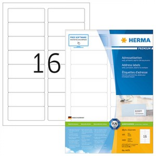 1.600 HERMA Etiketten 4479 weiß 88,9 x 33,8 mm