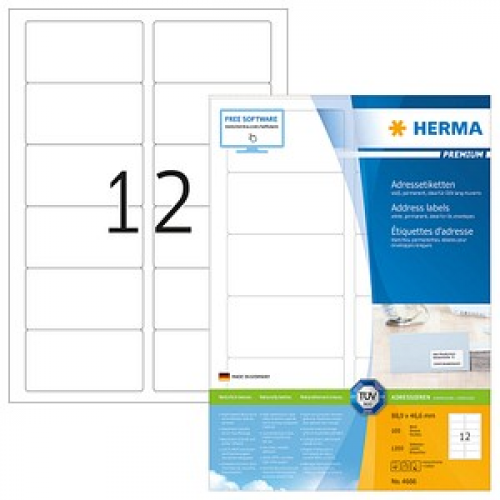 1.200 HERMA Etiketten 4666 weiß 88,9 x 46,6 mm