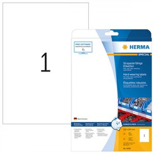 25 HERMA wetterfeste Folienetiketten 4698 weiß 210,0 x 297,0 mm