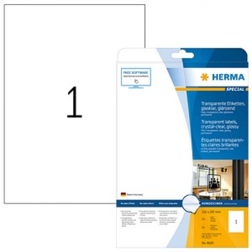 25 HERMA Folienetiketten 8020 transparent 210,0 x 297,0 mm