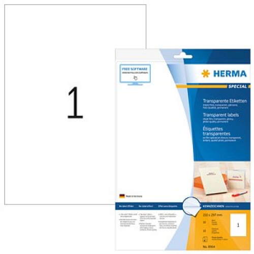 10 HERMA Folienetiketten 8964 transparent 210,0 x 297,0 mm