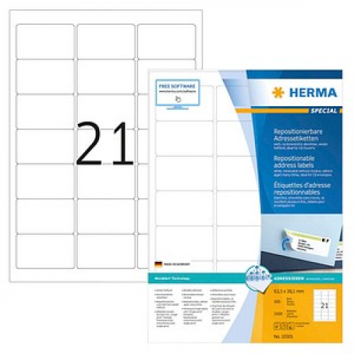 2.100 HERMA Adressetiketten 10301 weiß 63,5 x 38,1 mm