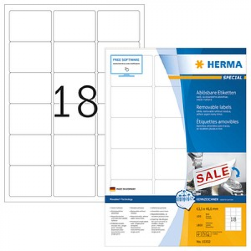 1.800 HERMA Etiketten 10302 weiß 63,5 x 46,6 mm