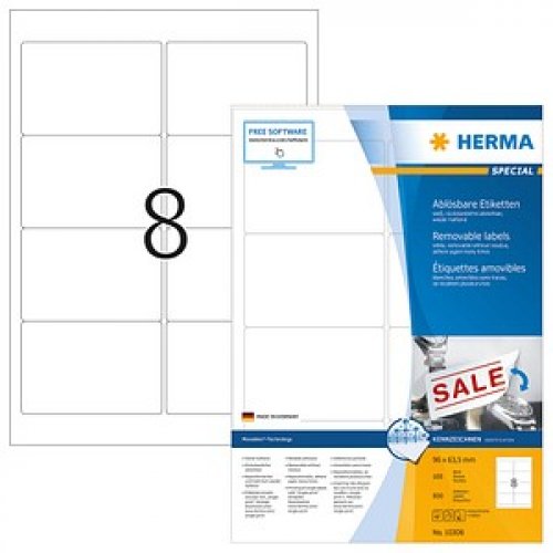 800 HERMA Etiketten 10308 weiß 96,0 x 63,5 mm