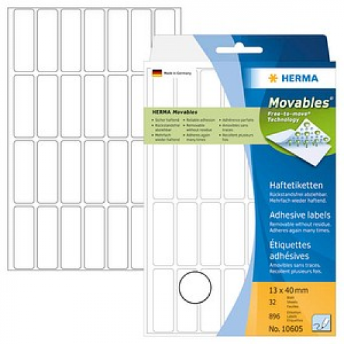 896 HERMA Movables Etiketten 10605 weiß 13,0 x 40,0 mm