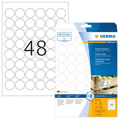 1.200 HERMA Power-Etiketten 10915 weiß 30,0 x 30,0 mm