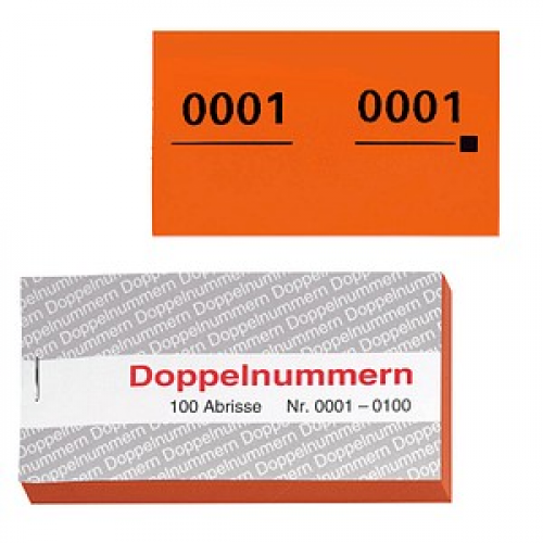 WOLF & APPENZELLER Doppelnummernblöcke 0001-0100, 0101-0200, 0201-0300, 0301-0400, 0401-0500, orange, 5 Blöcke