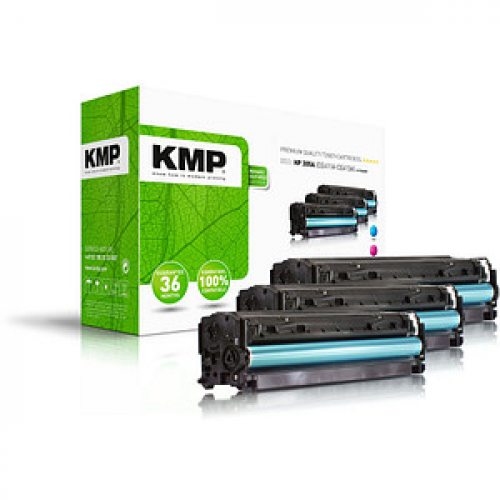 KMP H-T196CMY  cyan, magenta, gelb Toner kompatibel zu HP 305A (CF370AM), 3er-Set